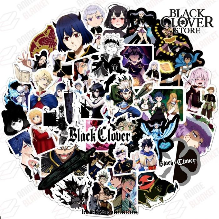 50Pcs Black Clover Waterproof Stickers Travel Luggage Phone Guitar Laptop