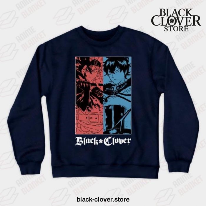 Asta Vs Yuno - Clover Anime Black Crewneck Sweatshirt Navy Blue / S