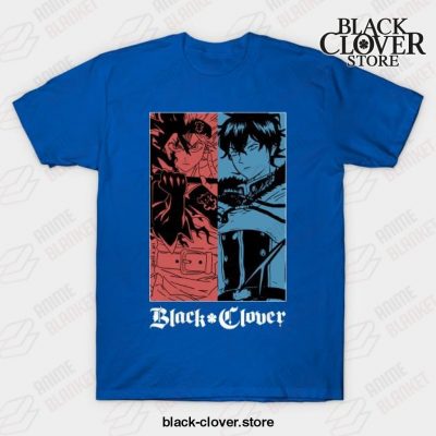 Asta Vs Yuno - Clover Anime Black T-Shirt Blue / S
