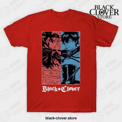Asta Vs Yuno - Clover Anime Black T-Shirt Red / S