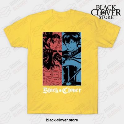 Asta Vs Yuno - Clover Anime Black T-Shirt Yellow / S
