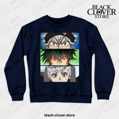 Black Manga Clover Main Characters Crewneck Sweatshirt Navy Blue / S