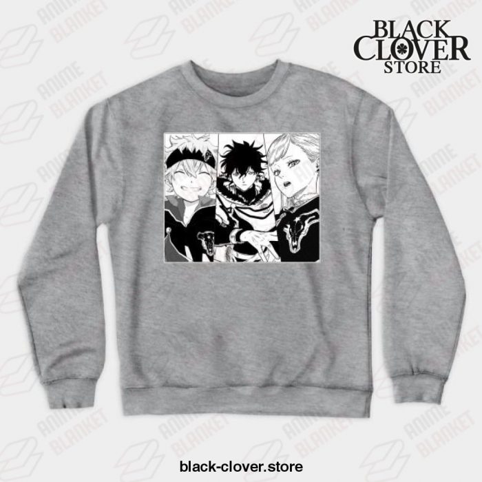 Black Manga Clover Main Characters Design Crewneck Sweatshirt Gray / S