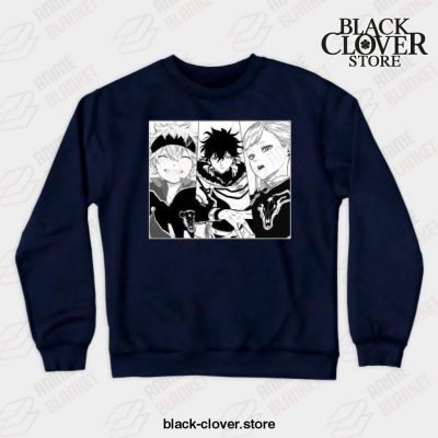 Black Manga Clover Main Characters Design Crewneck Sweatshirt Navy Blue / S