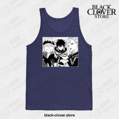 Black Manga Clover Main Characters Design Tank Top Navy Blue / S