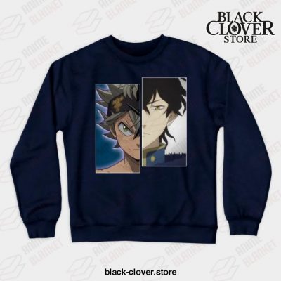 Japanese Manga Black Art Clover Yuno Asta Crewneck Sweatshirt Navy Blue / S
