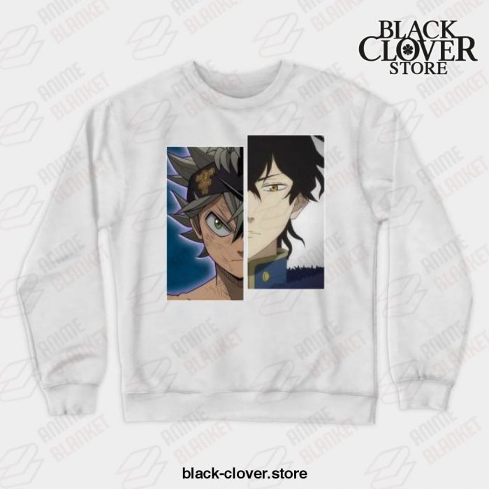 Japanese Manga Black Art Clover Yuno Asta Crewneck Sweatshirt White / S